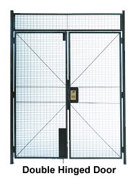 Double hinged doors for wire partitions
