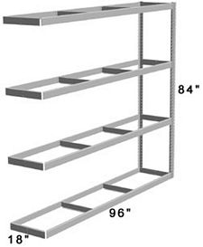 Long Span Shelving, 96" x 18" x 84" No Decking, 500 Lbs. Cap., Adder