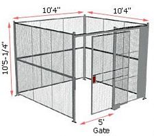 4-Wall Woven Wire Security Cage, No Ceiling, 10'4" x 10'4" x 10'5-1/4" with 5' Sliding Gate