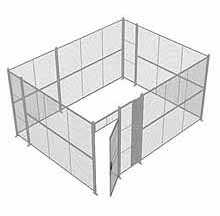 4-Wall Woven Wire Security Cage, No Ceiling, 16'6" x 12'6" x 8'5-1/4" with 3' Hinged Gate