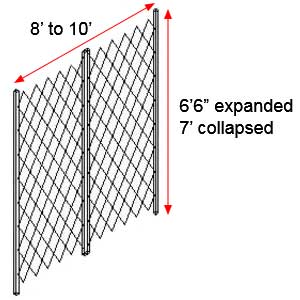 Retractable Folding Gate, Double, 8' - 10' W, 7' Collapsed Ht, 6' 6" Expanded Ht
