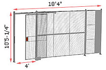1-Wall Woven Wire Security Partition, 18'4" wide, 10'5-1/4" tall - 4' Sliding Gate