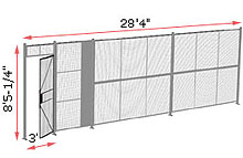 1-Wall Woven Wire Security Partition, 28'4" wide, 8'5-1/4" tall - 3' Hinged Gate