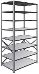 Steel Shelving, Open - 36" W x 24" D x 87" H, 8-Shelf Starter, 600 lbs. cap., Beaded Front Posts