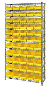 Wire Shelving Bin System with 12 shelves & 55 Shelf Bins - 18"d x 36"w x 74"h