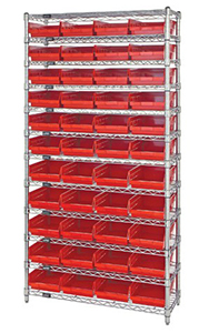Wire Shelving Bin System with 12 shelves & 44 Shelf Bins - 12"d x 36"w x 74"h