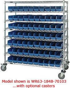 High Density Wire Shelving System with 7 shelves & 66 bins - 12"d x 48"w x 74"h